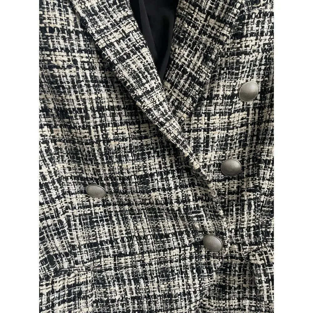L’Agence Kenzie Tweed Blazer Black Cream Double Breasted Jacket Size 6